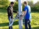 Gavin DeAngelis, KD2DPN (left) and Chris Blackwood, KD2CXC, demonstrate how to use the Emergency Antenna Platform System (EAPS). 